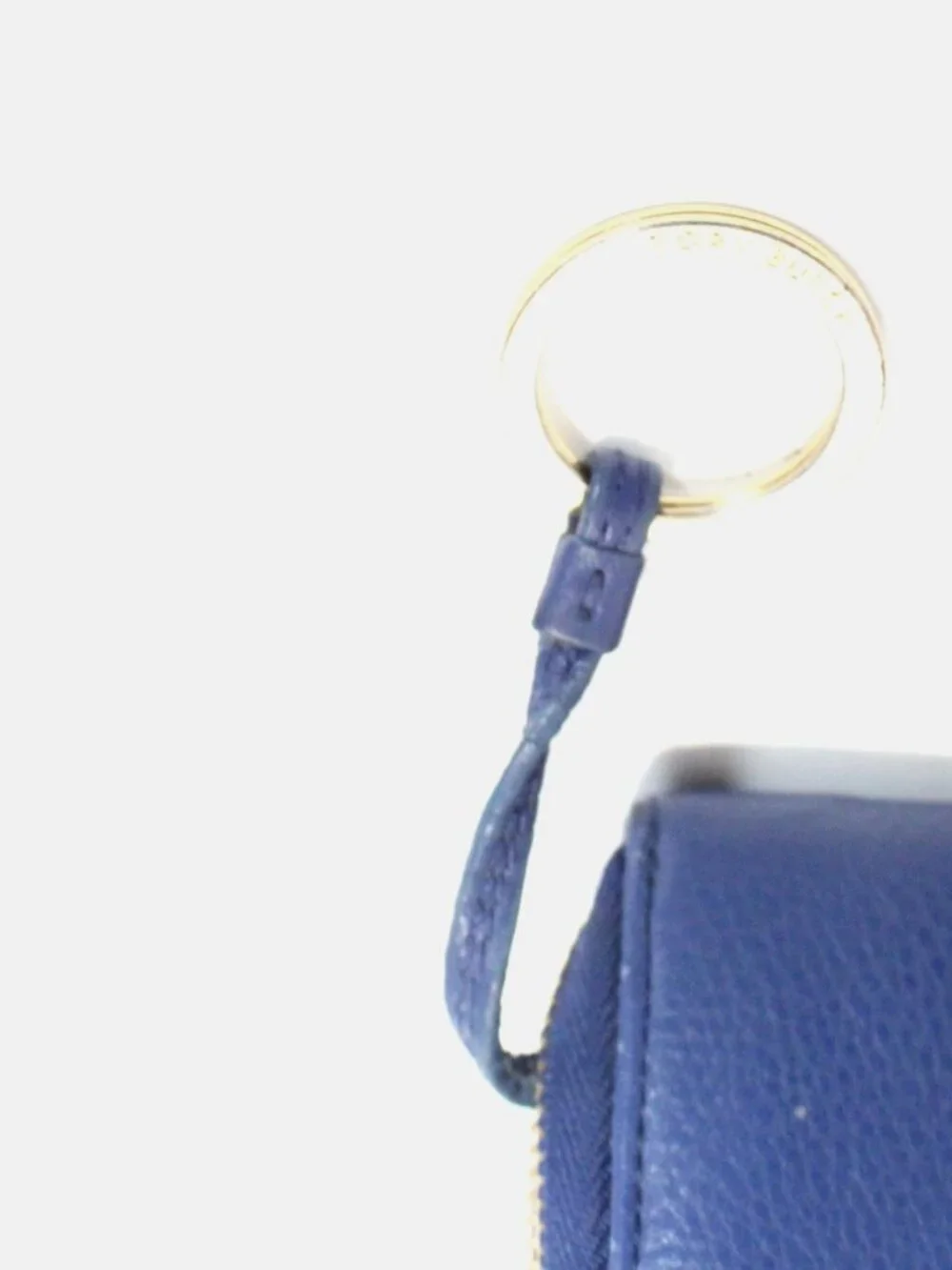 Tory Burch, Blue Pebbled Leather, small Wallet with Gold Hardware
